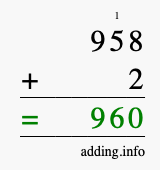 Calculate 958 + 2 using long addition