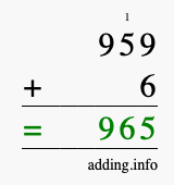 Calculate 959 + 6 using long addition