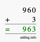 Calculate 960 + 3 using long addition