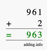 Calculate 961 + 2 using long addition