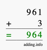 Calculate 961 + 3 using long addition