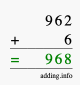Calculate 962 + 6 using long addition