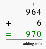 Calculate 964 + 6 using long addition