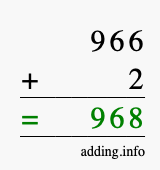 Calculate 966 + 2 using long addition