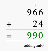 Calculate 966 + 24 using long addition