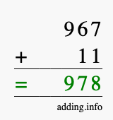 Calculate 967 + 11 using long addition