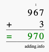 Calculate 967 + 3 using long addition