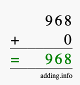 Calculate 968 + 0 using long addition