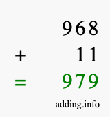 Calculate 968 + 11 using long addition