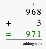 Calculate 968 + 3 using long addition
