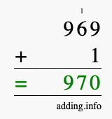 Calculate 969 + 1 using long addition