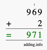 Calculate 969 + 2 using long addition