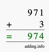 Calculate 971 + 3 using long addition