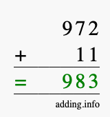 Calculate 972 + 11 using long addition