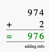 Calculate 974 + 2 using long addition