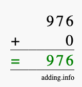 Calculate 976 + 0 using long addition