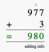 Calculate 977 + 3 using long addition