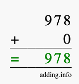 Calculate 978 + 0 using long addition