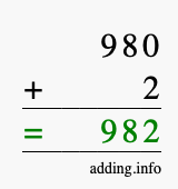 Calculate 980 + 2 using long addition