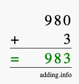 Calculate 980 + 3 using long addition