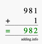 Calculate 981 + 1 using long addition