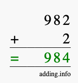 Calculate 982 + 2 using long addition