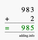 Calculate 983 + 2 using long addition
