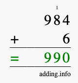 Calculate 984 plus 6 using long addition Calculate 984 + 6 using long addition