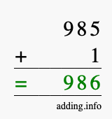 Calculate 985 + 1 using long addition