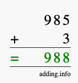 Calculate 985 + 3 using long addition