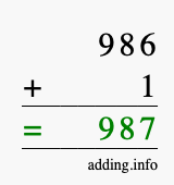 Calculate 986 + 1 using long addition