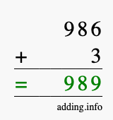 Calculate 986 + 3 using long addition