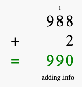 Calculate 988 + 2 using long addition