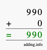 Calculate 990 + 0 using long addition