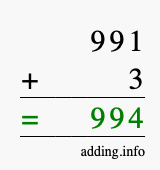 Calculate 991 + 3 using long addition
