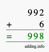 Calculate 992 plus 6 using long addition Calculate 992 + 6 using long addition