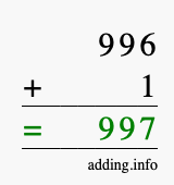 Calculate 996 + 1 using long addition