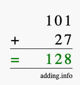 Calculate 101 + 27 using long addition