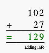 Calculate 102 + 27 using long addition