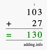 Calculate 103 + 27 using long addition