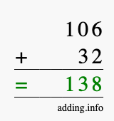 Calculate 106 + 32 using long addition