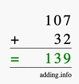 Calculate 107 + 32 using long addition