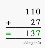Calculate 110 + 27 using long addition