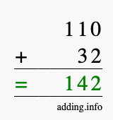 Calculate 110 + 32 using long addition