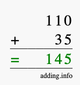 Calculate 110 + 35 using long addition