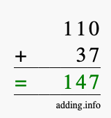 Calculate 110 + 37 using long addition