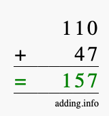 Calculate 110 + 47 using long addition