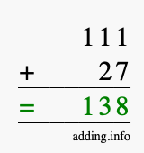 Calculate 111 + 27 using long addition
