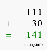 Calculate 111 + 30 using long addition