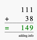 Calculate 111 + 38 using long addition